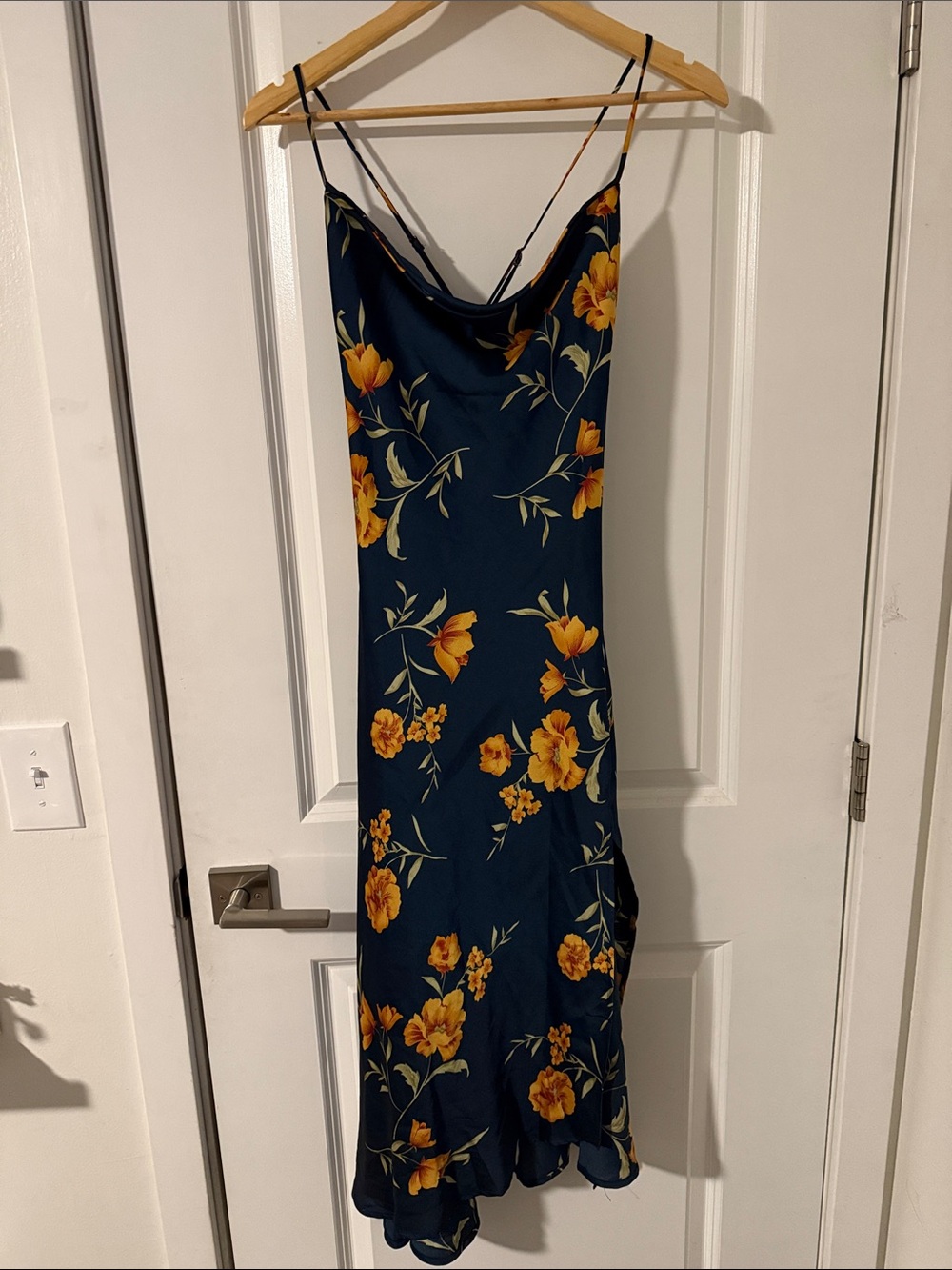 Astr Floral Maxi Slip Dress in Navy and Yellow